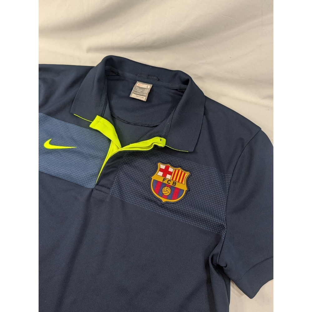 2009 Nike FC Barcelona Training Polo Shirt Mens Large Football FCB Navy Neon Y2K
